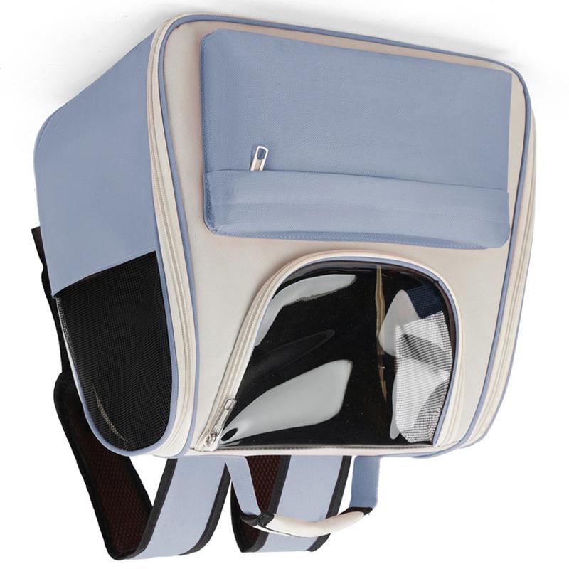 Pet Carrying Backpack Large Space Waterproof Breathable Portable Cat Carrier Bag with Handle for Puppy Blue