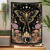 Bohemian Moon Moth Tapestry, Mystical Luna Moth with Floral Accents & Crystals, Wall Art for Celestial & Whimsical Rooms