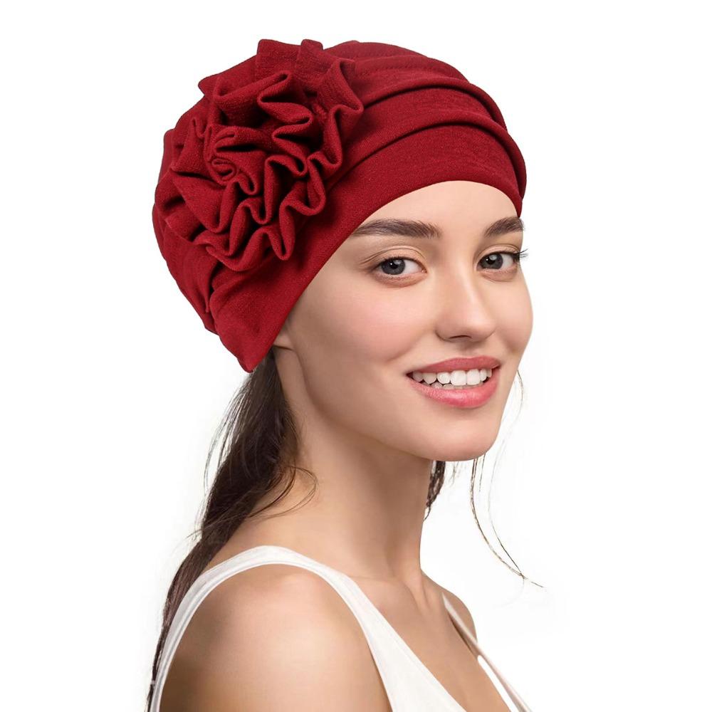 Seitenblumen-Design Damen-Kopftuch Weiches, dehnbares Chemo-Kopfbedeckung Gemütliche Turbanmütze Tägliches Tragen