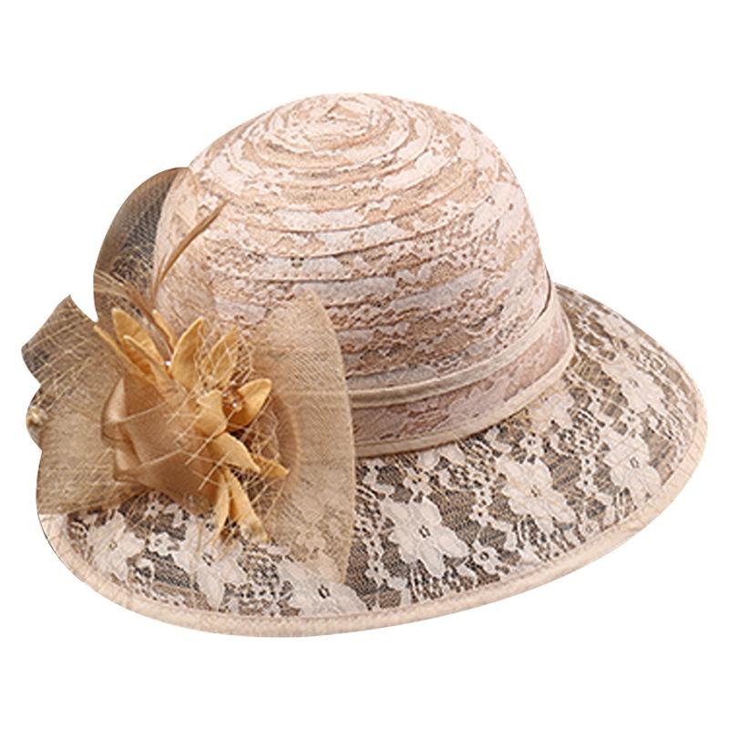 Hat female sun hat summer fashion flat edge lace mesh cover face sunscreen flower French celebrity small fragrance