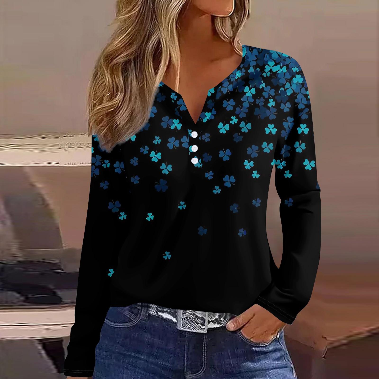 

Жіноча модна повсякденна футболка з V-подібним вирізом і довгими рукавами на гудзиках XXXL