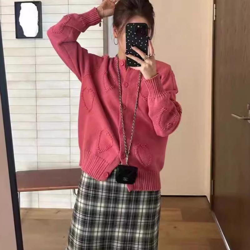 Autumn New Love Crew Neck Knitted Sweater Women's Three-dimensional Single-breasted Loose Sweater Cardigan Women's Coat