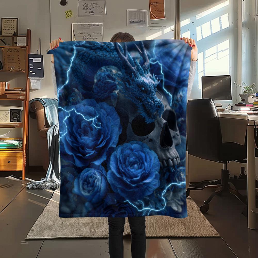 Rose Dragons  Print Flannel Blanket, High quality Comfortable for All Seasons, Home Decor, Warmth and Comfort