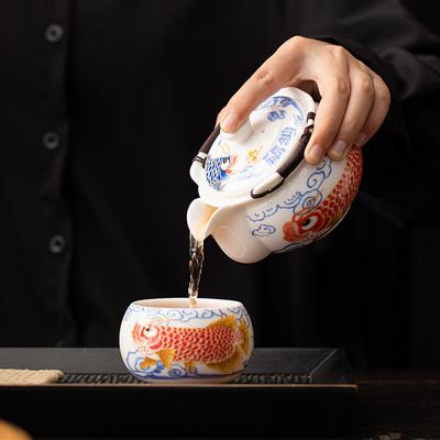 Speckstein Jade Arowana Handgriff Kanne Kung Fu Tee Set Einzelne Kanne Haushalt Weißes Porzellan Büro High-End Brüh Teekanne