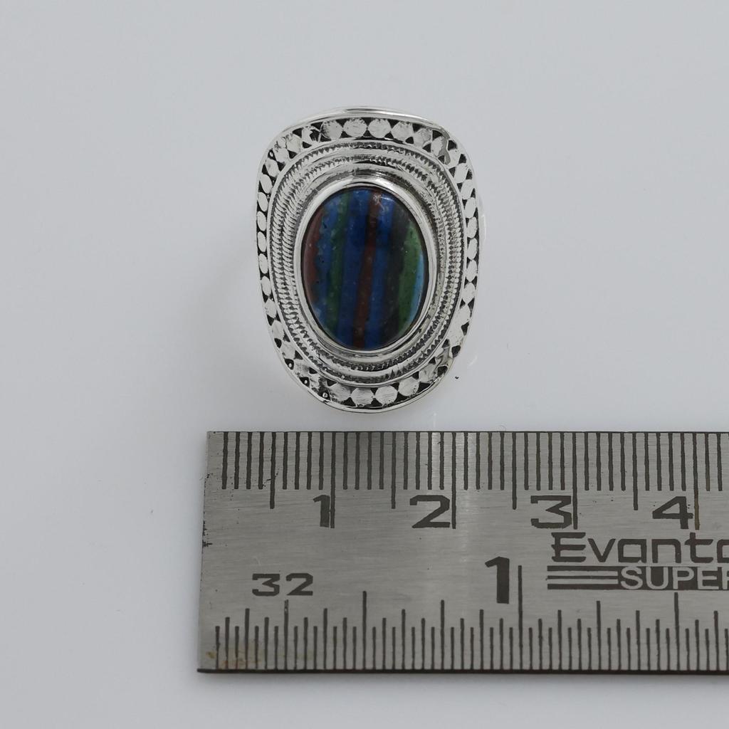 Rainbow Calsilica Silver Ring, Pure 925 Sterling Silver Handmade Jewelry, Silver Women Jewelry Ar8943