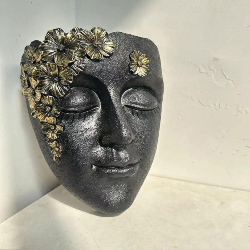 Durable Funny Face Sculpture Planter Resin Craft Handmade Head Wall Planter Cute Girl Face Flowerpot Home Decor