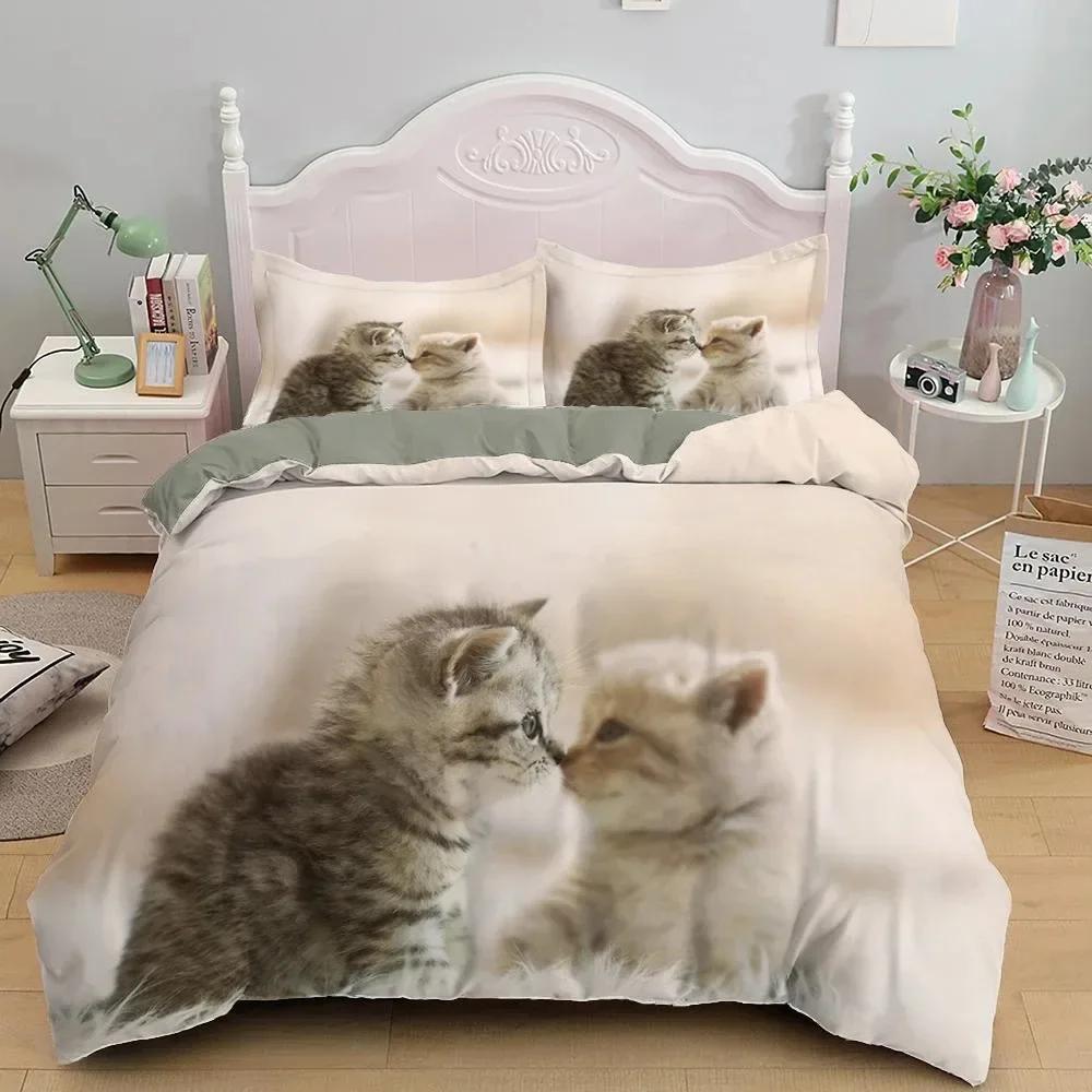 Luxury New 3D Print Lovely Pet Cat Duvet Cover Cute Kitten Bedding Set Single Bed Sets Queen King Size Polyester Quilt Covers