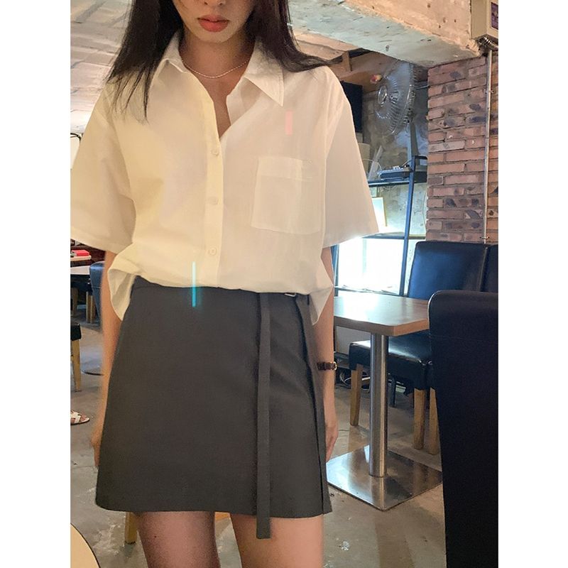 

Missmarm White Pure Cotton Short-Sleeved Shirt Women s Summer Small Preppy Style Stylish Loose Casual Shirt White S