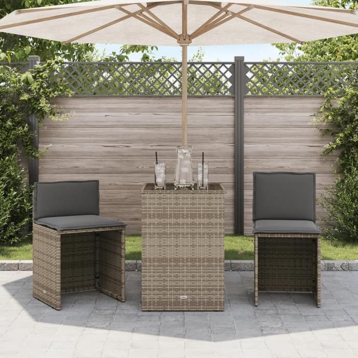 VidaXL Ensemble de bistro 3 pcs avec coussins beige résine tressée, ensemble de bistro de jardin, ensemble de balcon, 4003872