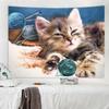 Cute Sleeping Kitten with Yarn Tapestry, Cozy Animal Wall Hanging, Polyester Fabric Art for Bedroom Living Room Decor
