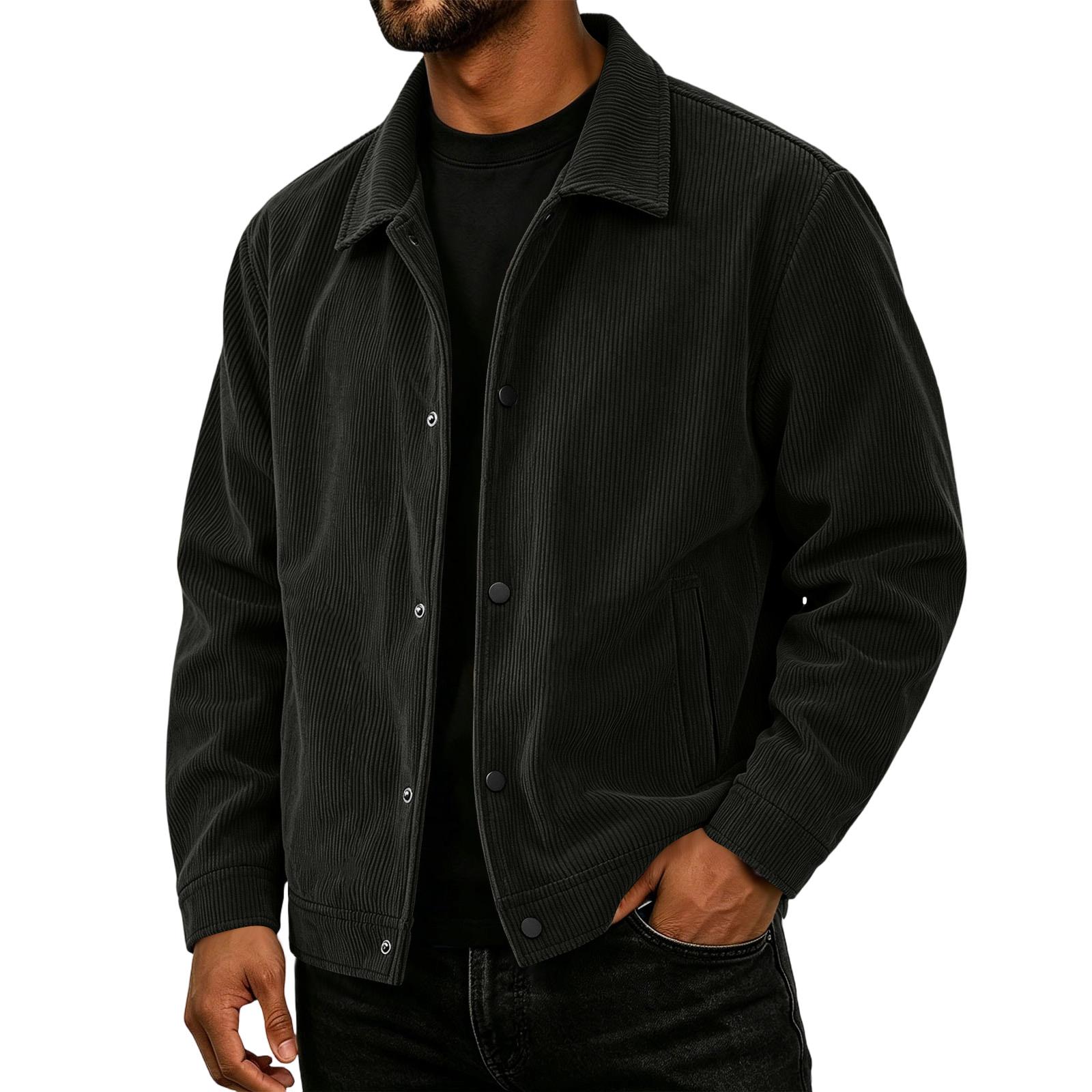 Men s Casual Loose Fit Fall Jacket with Lapel Collar Long Sleeve XXL чёрный