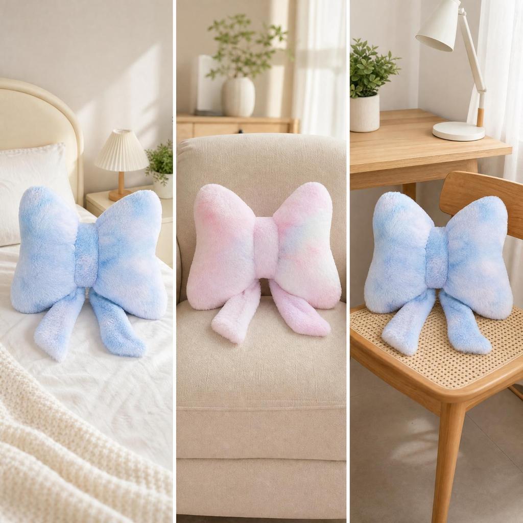 Lightweight Bowknot Pillow | Bow Cushion, Fluffy, Decorative with Bow,
