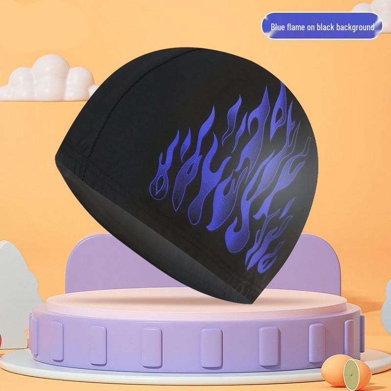 

Men s Fashionable Ear Protection Nylon Swimming Cap - Comfortable Fit, Flame Printed Design.