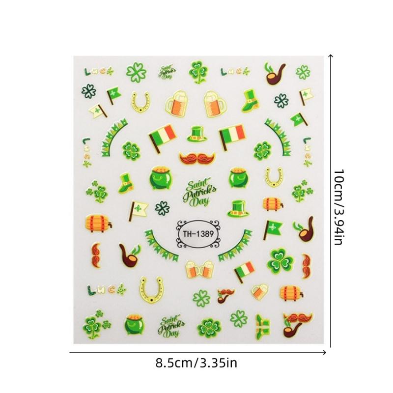 1Pcst. Patrick'S Day Nail Art Stickersdiynail Stickers Lucky Clover Four-Leaf Clover Irish Festival Nail Decoration Stickers