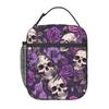 Violet Flower Skull Pattern Insulated Lunch Bag for Women Office Cooler Thermal Food Box Tote Leakproof Lunch Boxes Container