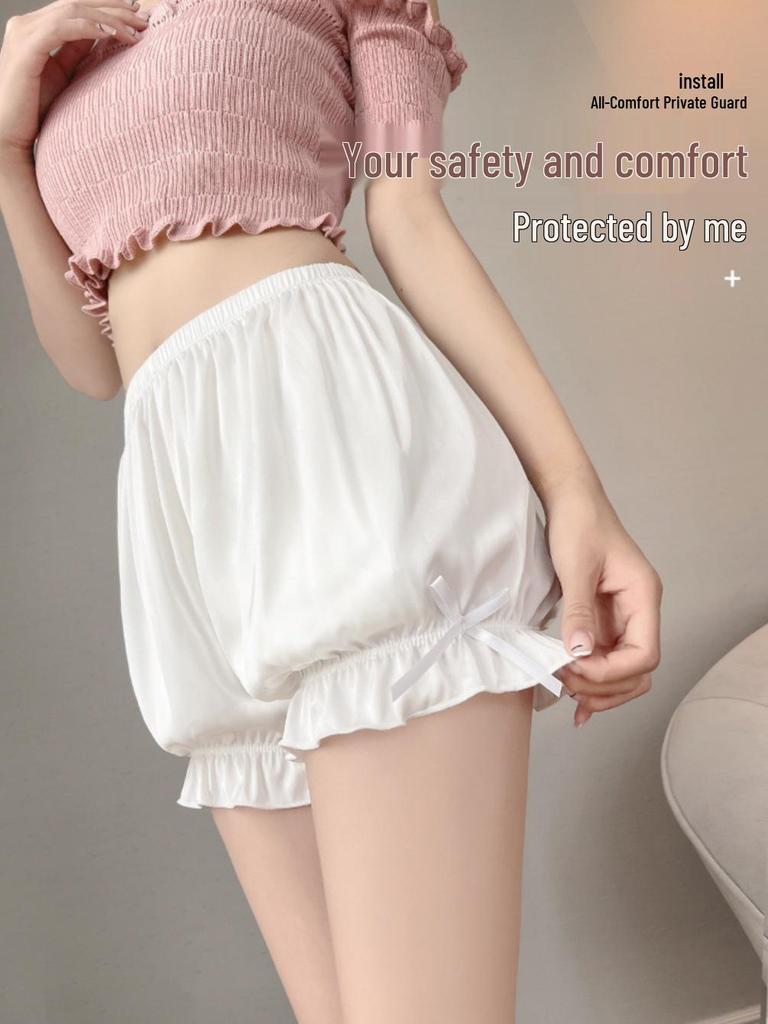 Women's Summer Loose Silk Bow Lantern Safety Shorts