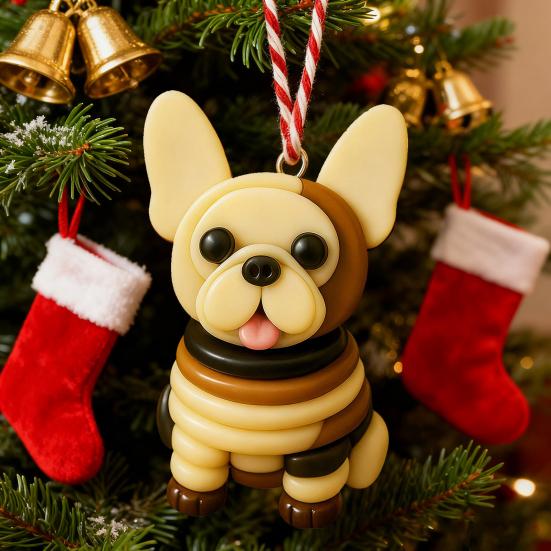 Bulldog Ornament Set French Style Button Puppy Hanging Pendant Home Party Christmas Holiday Decoration