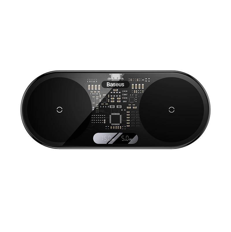 Doppeltes kabelloses Qi-Ladegerät mit Display Baseus Digital LED Display, 20W