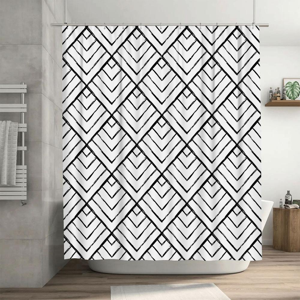 Black White Chevron Shower Curtain Modern Bath Decor for Bathroom Polyester Fabric Size 72x84 Inches (183cm X 213cm)