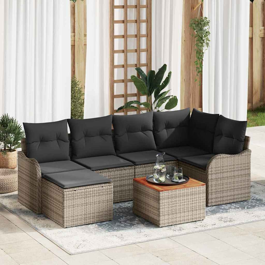 Garden Sofa Set with Storage 7 Pcs Grey Poly Rattan