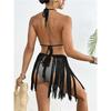 Womens Hand Crocheted Two Piece Bikini Set Shell Patchwork Tie Fringe Skirt Stylish Elegant Beachwear For Summer Vacation