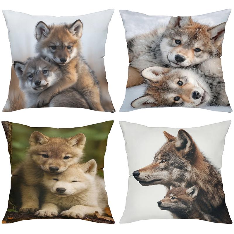 Wolf Pattern Pillow Covers Cute Wolf Family Design Polyester pillowcase, sofa decorative cushion cov Headboard Pillow