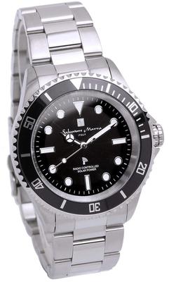 Radio Solar Watch Bezel 10 ATM Water Resistant Men's Silver Black SM22110-SSBKBK