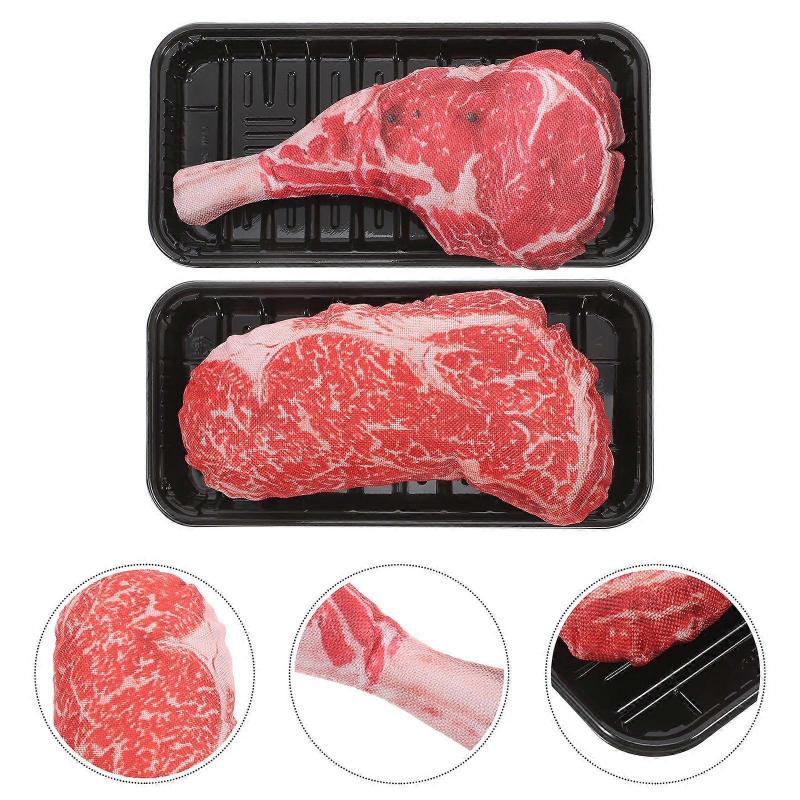 2 Sets Realistic Artificial Beef Tomahawk Steak Model for Home Decor Scene Photo Props High Simulation Steak Meat Ornament