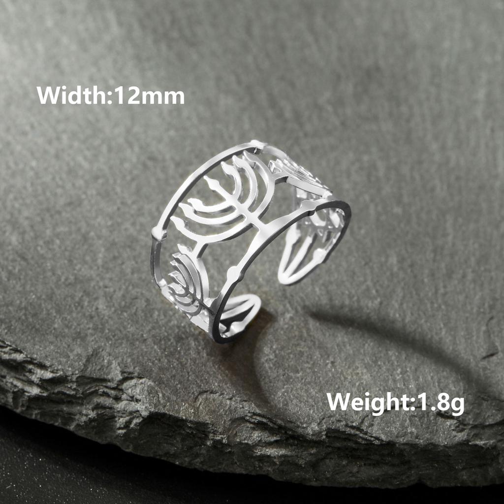 Lucktune Judaism Menorah Rings for Women Stainless Steel Star of David Candle Holder Open Rings Hanukkah Chanukah Jewelry Gifts