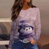 Women's Fashion Casual Slit Hem Round Neck Long Sleeve Loose Printed T-Shirt Ladies Top Christmas