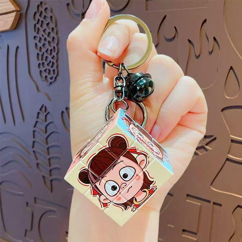 Cartoon Guochao Demon Child Nezha Keychain Rubik S Cube Pendant Student Puzzle Unzipping Bag Pendant