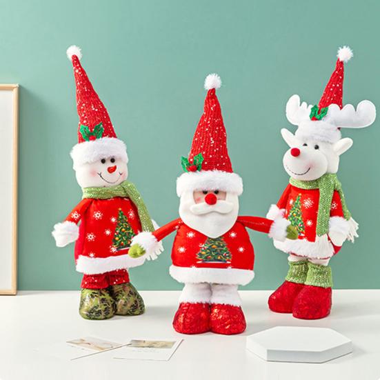 Christmas Doll Decoration Retractable Long Legs Plush Santa/Snowman/Reindeer Doll Toy Tabletop