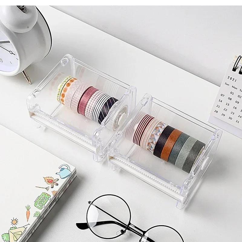 Household Convenience Creative Cutter Set Tape Dispenser Transparent Holder Storage Box Office Washi Tapes Organizer Accessories