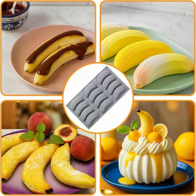 12-Zellen Bananen-Design Lebensmittelqualität Silikon Kuchenformen Frucht-Mousse Kuchenform Dessert Antihaft Backwerkzeuge Küche Backformen