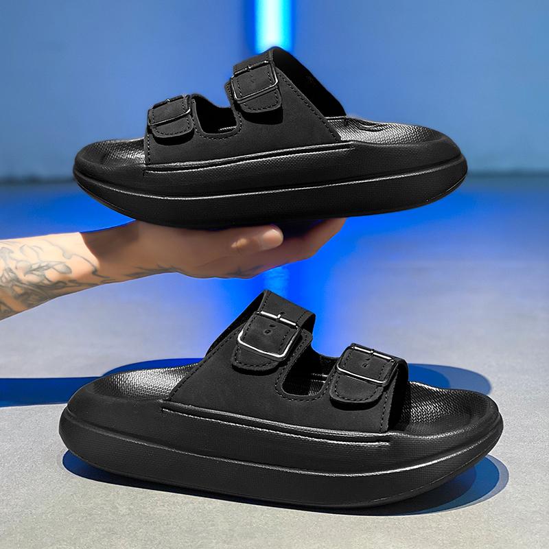 

Мужские тапочки из микрофибры для улицы, противоскользящие и прохладные, мужские тапочки с двойной кнопкой, пляжная обувь 40-41 чёрный