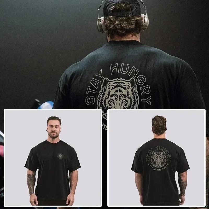 Tričko CBUM Gym Fitness Tričko Volné Oversized Bavlna Muži Krátké rukávy Sportovní trička Letní trénink Cvičení Jogging Ženy Topy