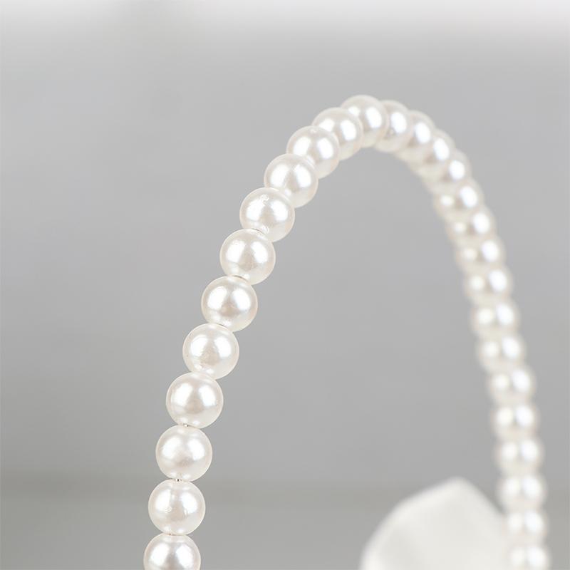 1Pc Pearl Handle Flower Basket Bow Satin White Western Rustic Bowknot Wedding Flower Basket For Floral Petals