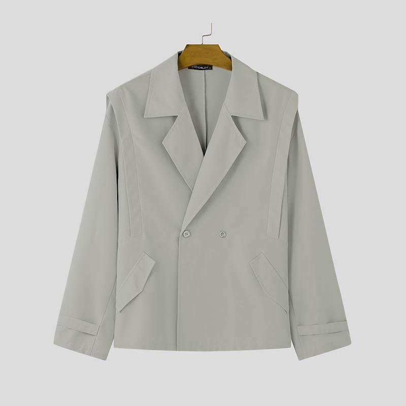 

INCERUN Мужские пиджаки с лацканами с разрезом, с длинными рукавами, повседневные, свободные, карго M светло-серый