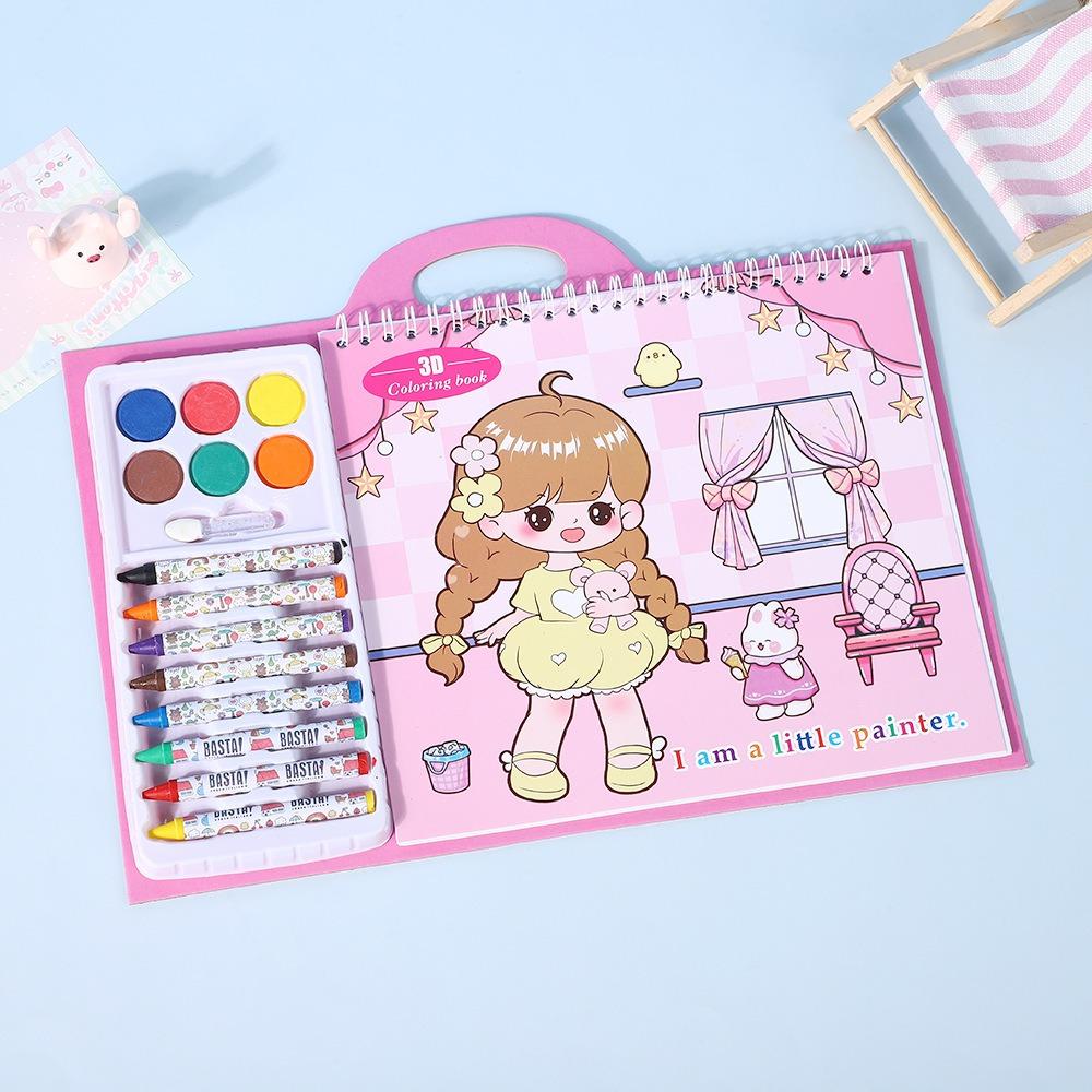 

Cartoon Puzzle Crayon Watercolor Book Set Educational Astronauts Coloring Book Painting Book Gift