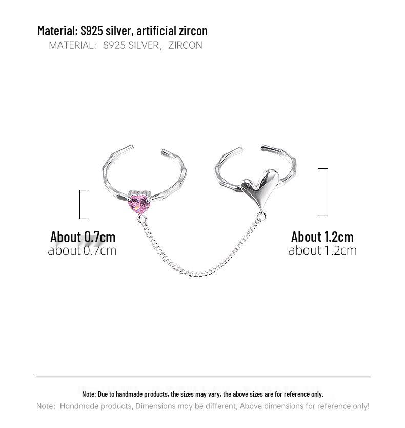 Banyan Tree S925 Silver Double Love Ring: Cold Style Open Index Finger & Chain Trend for Women