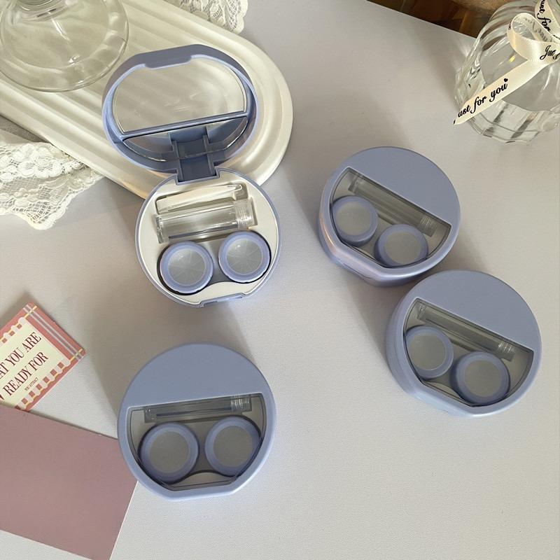Candy Color Contact Lenses Box Solid Color Portable Contact Lens Case with Tweezer Suction Stick Set for Travel Kit Holder