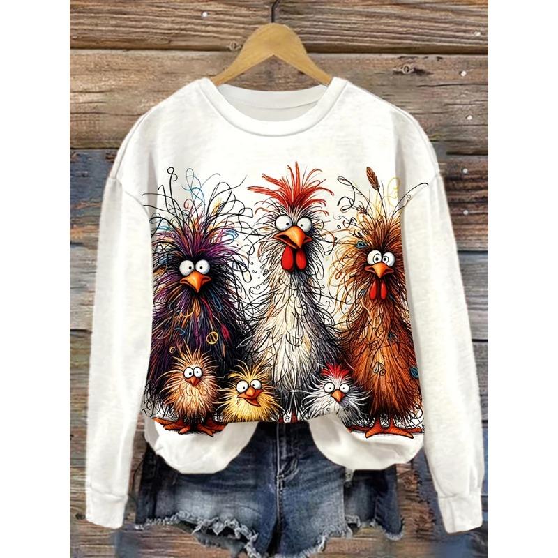 Fashion Printed Long Sleeve Casual Crew Neck Top Loose T-Shirts Women’s
