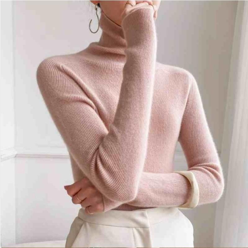 Women's High Neck Knitted Base Sweater Women's Autumn and Winter Pile Neck Thin Sweater