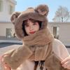 Bear hat women's winter scarf three-piece winter plush hooded integrated thermal gloves ear protection scarf