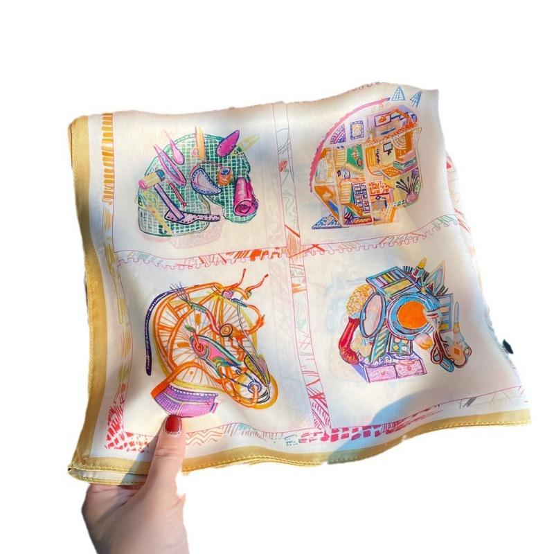 Spring new horse prism silk printed silk scarf women's versatile mulberry silk small square scarf plain crepe satin silk gift