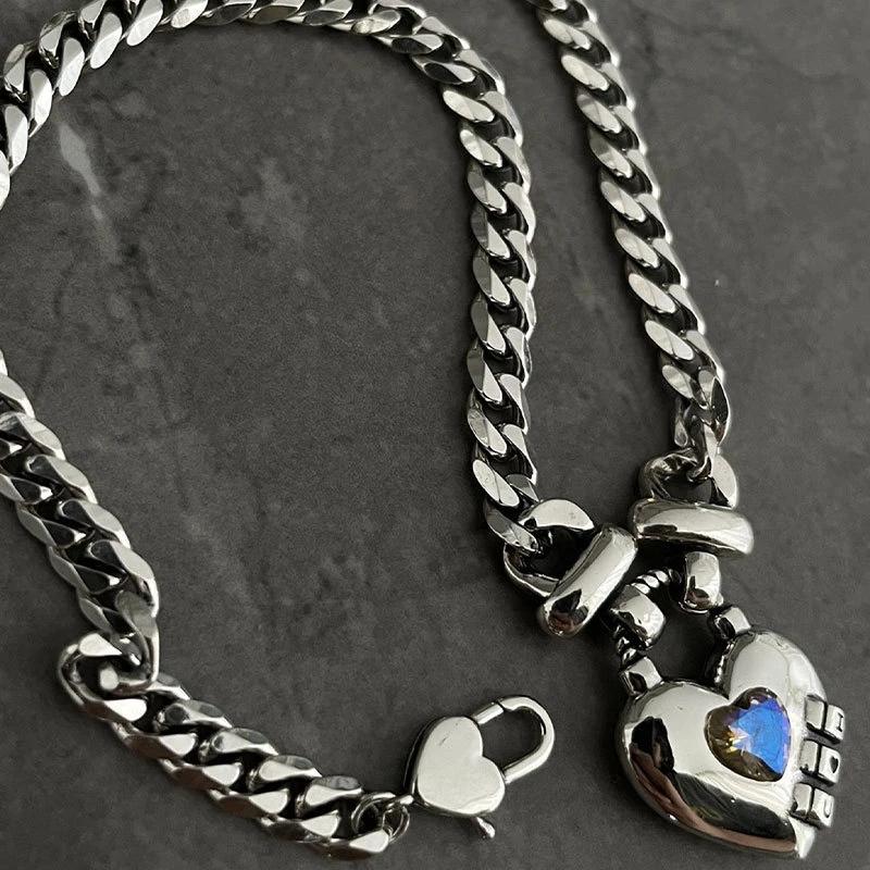 foxanry Stamp Party Necklace for Women Trendy Elegant LOVE Heart Zircon Sweater Necklace Wedding Bride Jewelry