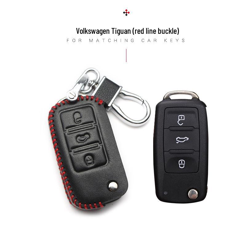 Key Case for Volkswagen: Compatible with 2017+ Magotan, Golf B8, Passat, Tiguan, Lavida, Bora - Genuine Leather