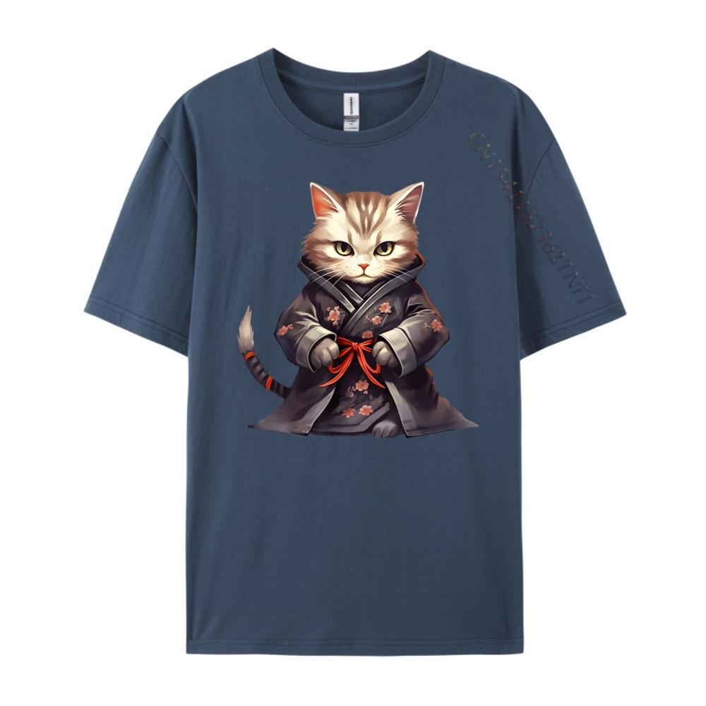Cute Samurai Cat Japan Warrior Bushido Anime Mens Clothing 2025 T Shirt Men Tee Shirt Clothes Oversized T Shirt