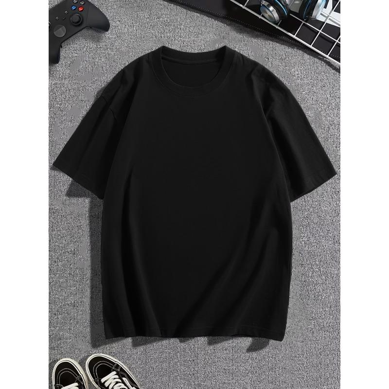 RAVE Vertical Letter Print Cool Men's Cotton Short-Sleeve T-Shirt,Breathable and Skin-Friendly,Crew Neck,Versatile and Slimming, Streetwear Style