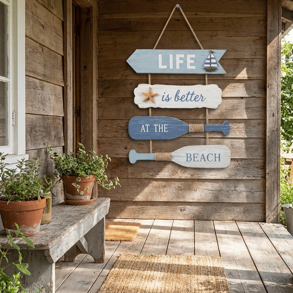 Forma Ciabatta Appeso a Parete in Legno Tema Oceano Appendi Ciabatta Arte da Parete Cartello per Porta Casa al Mare